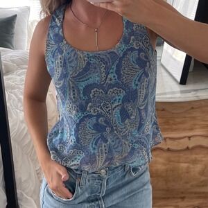 Vintage Y2K Positive Attitude Blue Paisley 100% Silk Sleeveless Tank